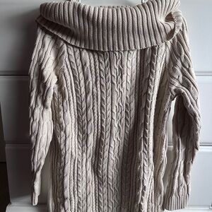JEANNE PIERRE Beige Cable Knit Cowl Neck Sweater